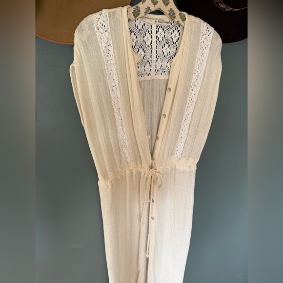 RARE Jens Pirate Booty + Free People lace inroads maxi button down dress sz M/L - Picture 4 of 15